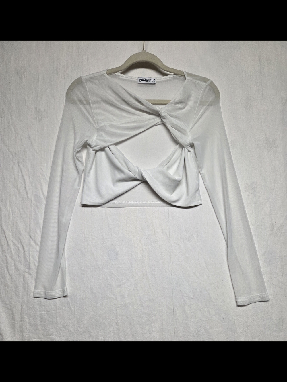 Princess Polly White Long-Sleeve Twist-Detail Crop Top